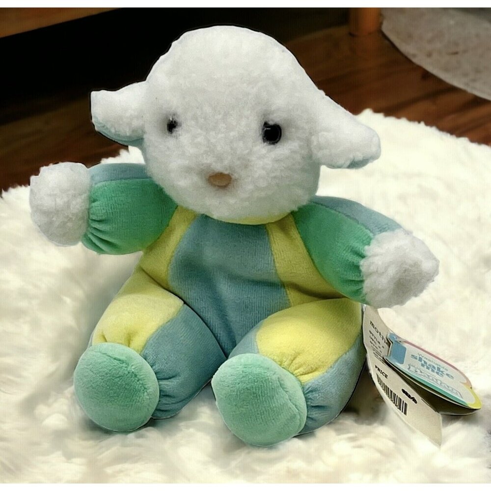 Bantam Lamb Color Block Plush Rattle Pastel Stuffed Animal Tags 8 inch Vintage‎